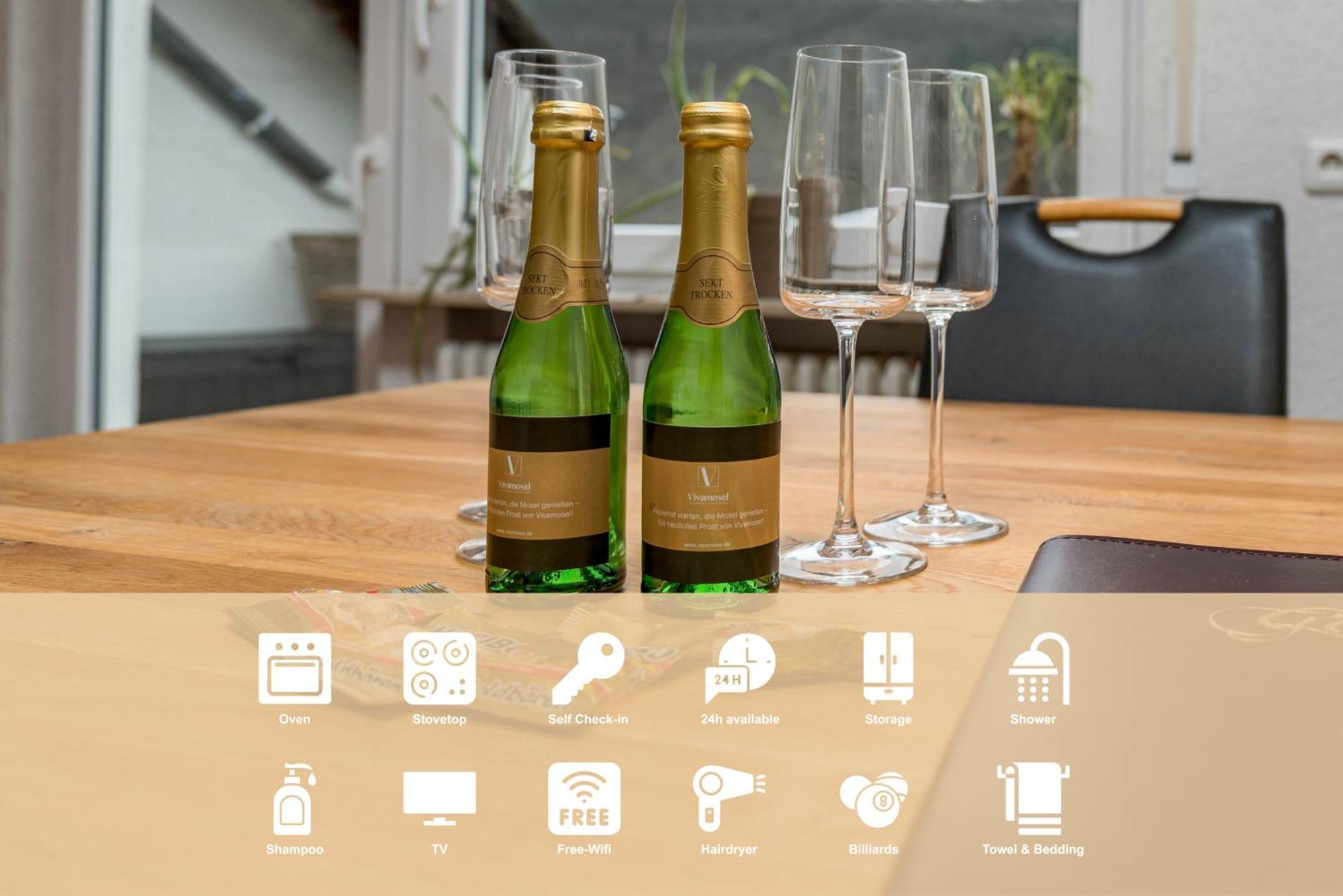 Riesling Appartement For 2 - 4 People - Billiards - Balcony With Mosel View - Parking - Wine Barrel Bar - Fully Equipped Kitchen - Netflix - Waiputv - 3 Km From Cochem Klotten Buitenkant foto